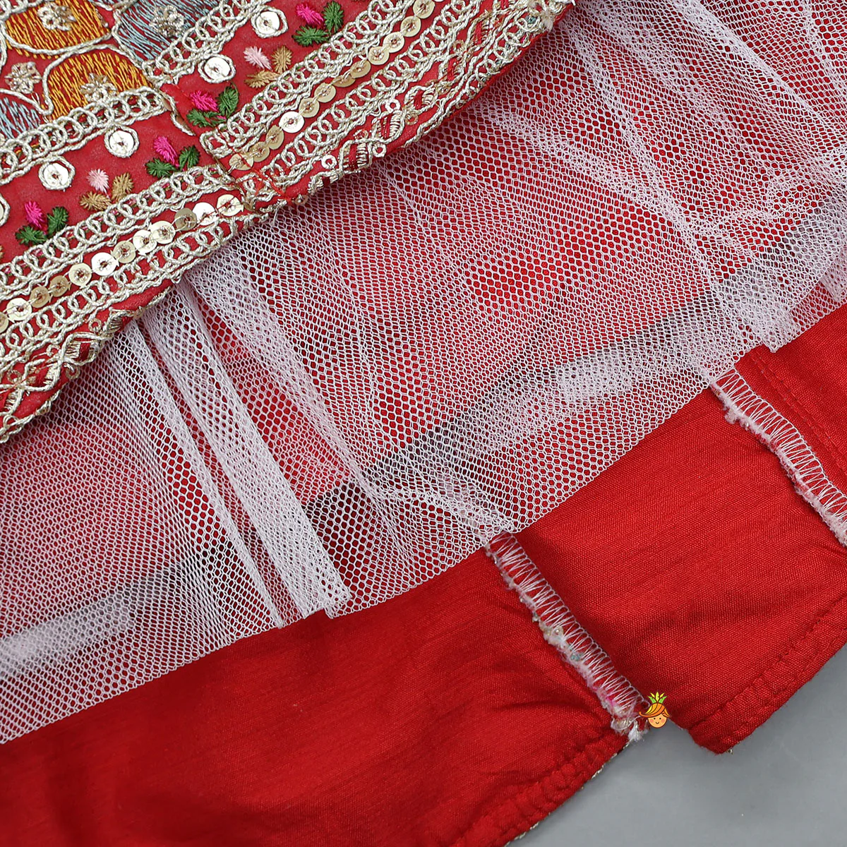 Red Strappy Heavy Embroidered Kurti With Matching Embroidered Jacket - Image 5