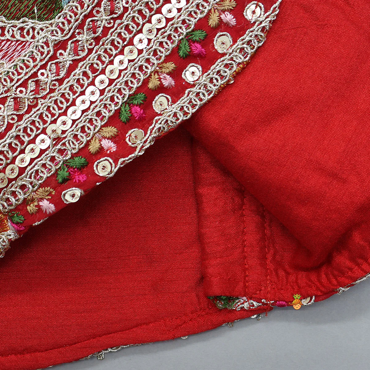 Red Strappy Heavy Embroidered Kurti With Matching Embroidered Jacket - Image 6