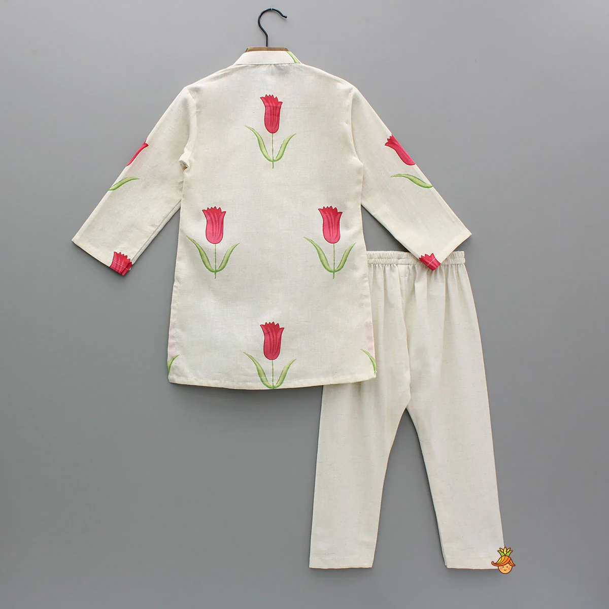Red Tulip Printed Khadi Cotton Kurta And Pyjama - Image 2