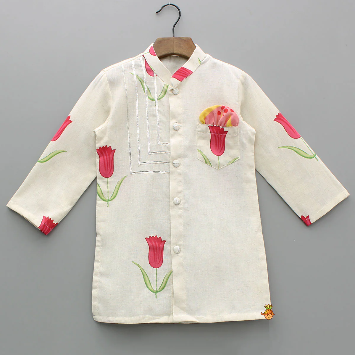 Red Tulip Printed Khadi Cotton Kurta And Pyjama - Image 3