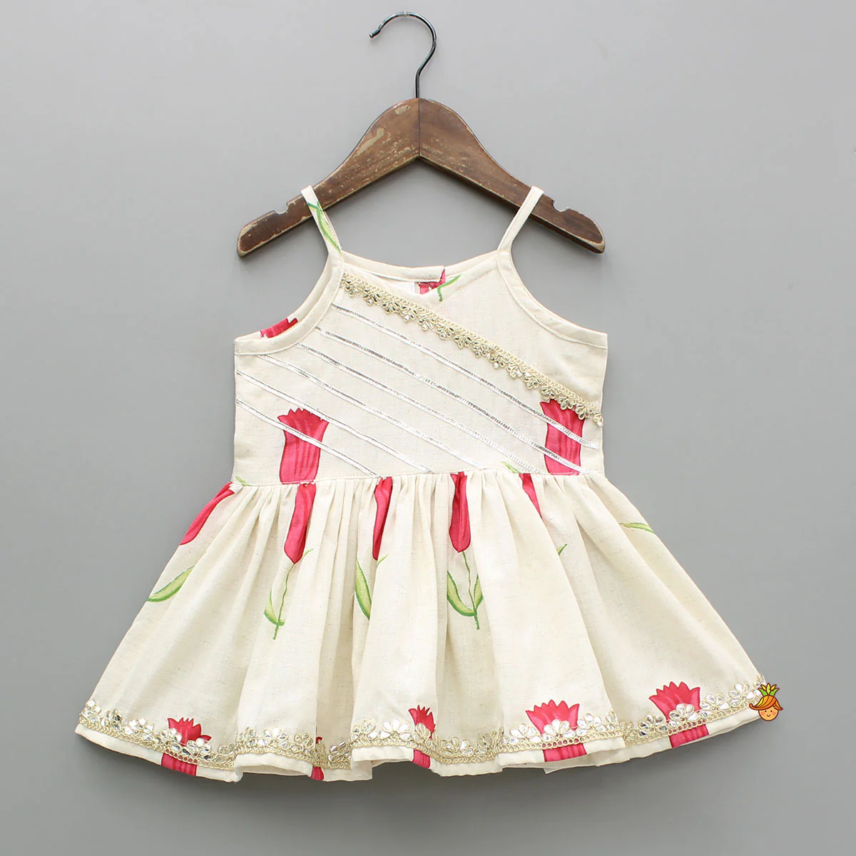 Red Tulip Printed Strappy Peplum Kurti With Printed Sharara And Red Dupatta - Image 4