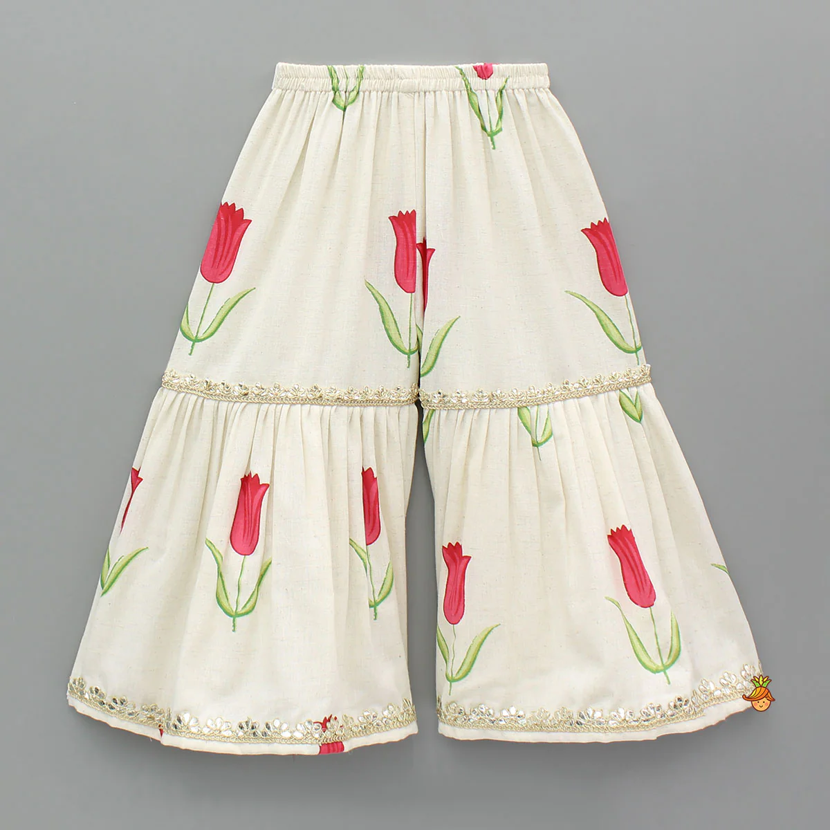 Red Tulip Printed Strappy Peplum Kurti With Printed Sharara And Red Dupatta - Image 5