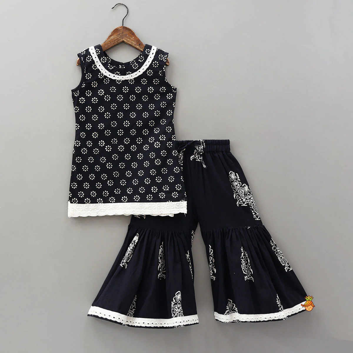 Round Neck Cotton Kurti With Matching Sharara