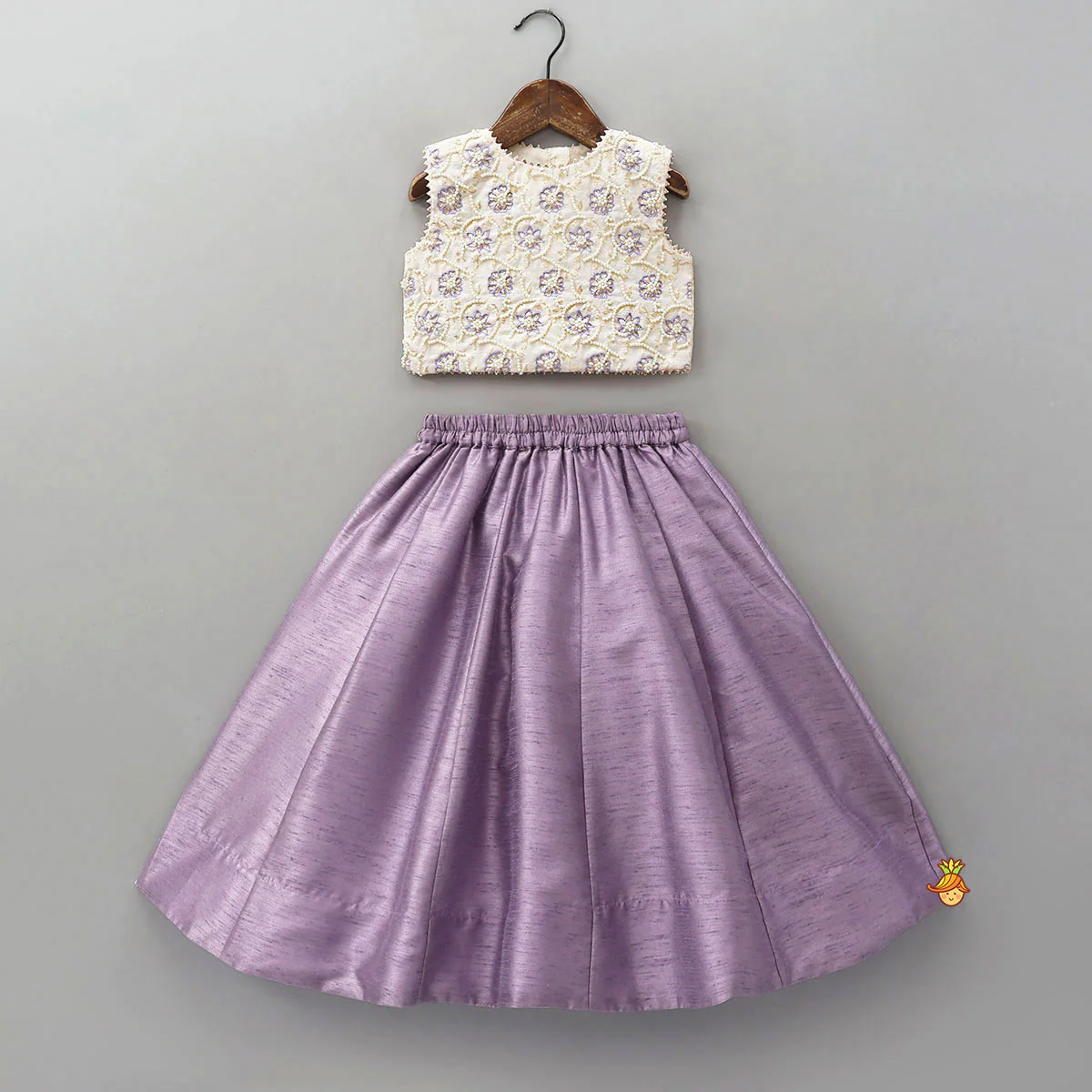 Round Neck Embroidered Top And Contrasting Lehenga