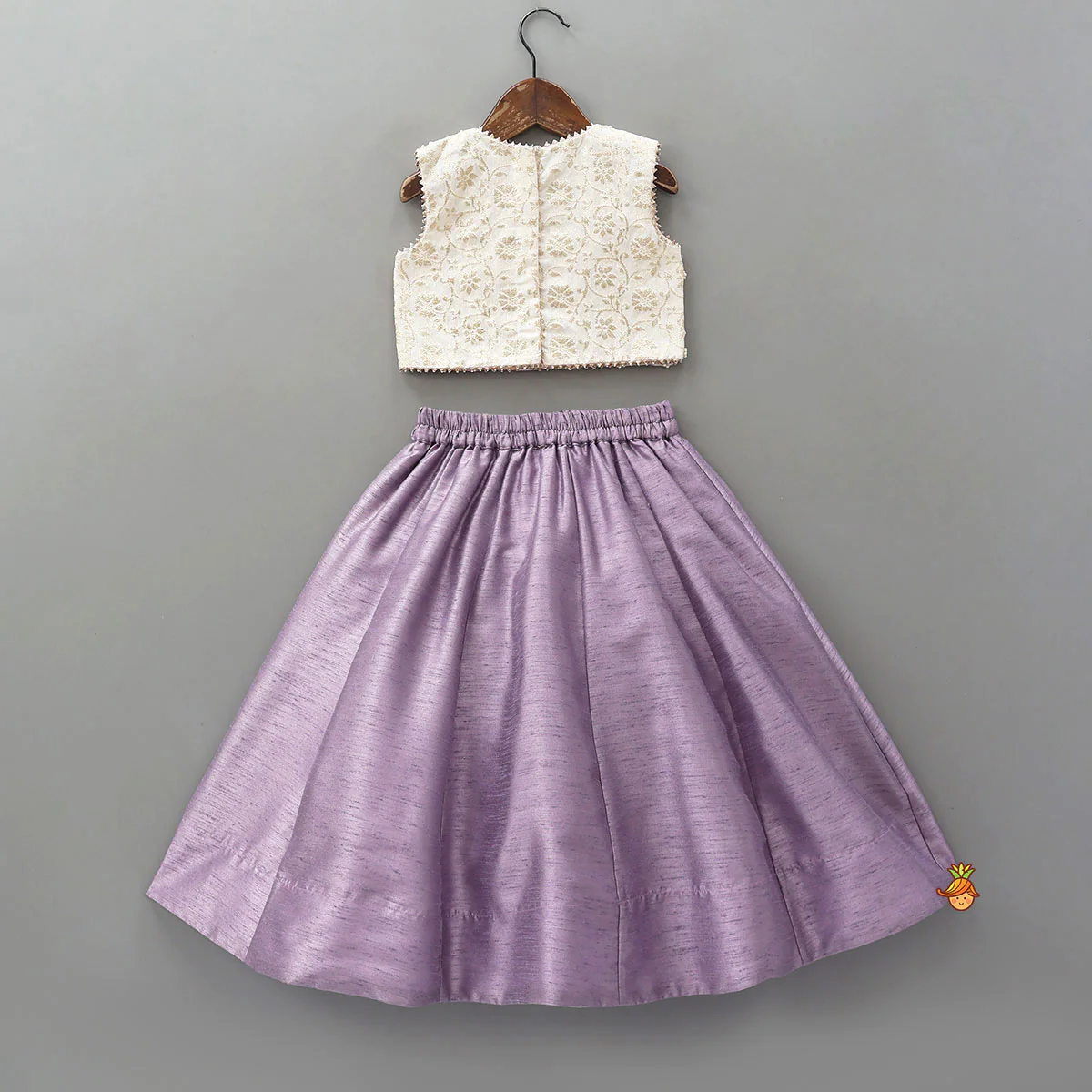 Round Neck Embroidered Top And Contrasting Lehenga - Image 2