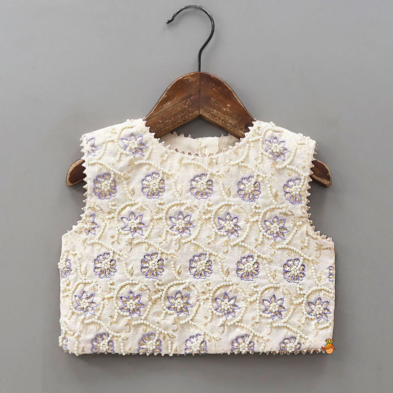 Round Neck Embroidered Top And Contrasting Lehenga - Image 3