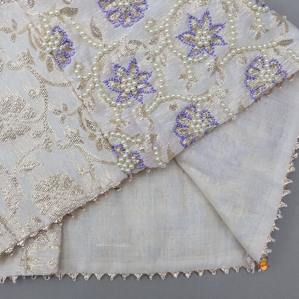 Round Neck Embroidered Top And Contrasting Lehenga - Image 5