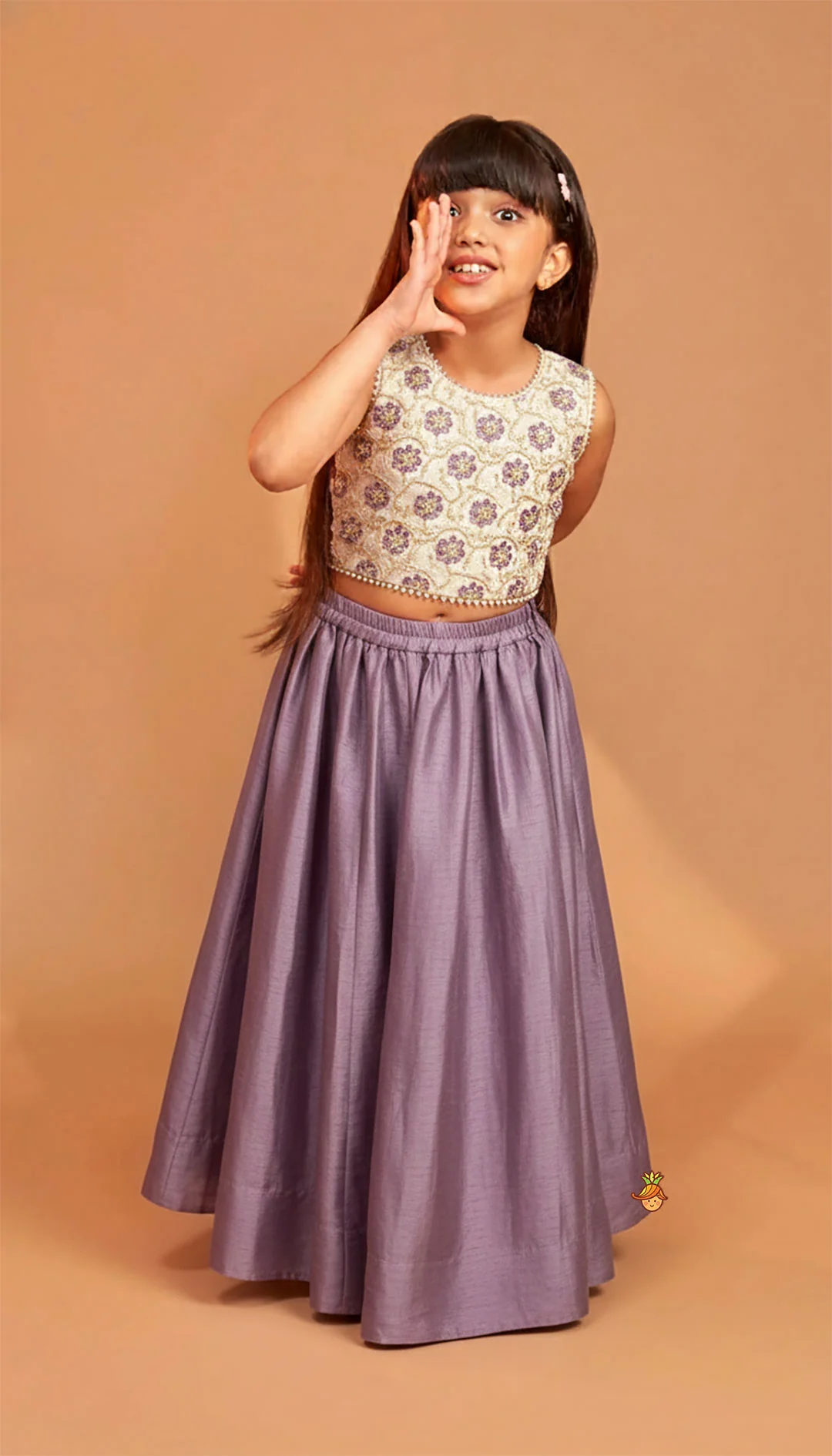 Round Neck Embroidered Top And Contrasting Lehenga - Image 7