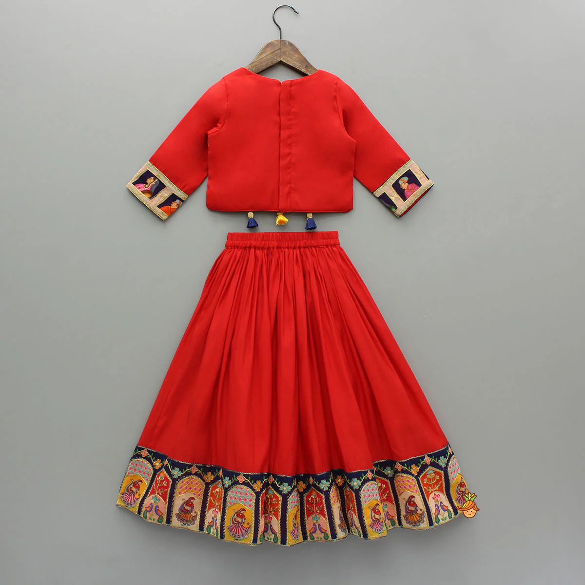 Fringed Hem Red Top And Lehenga With Matching Dupatta - Image 2
