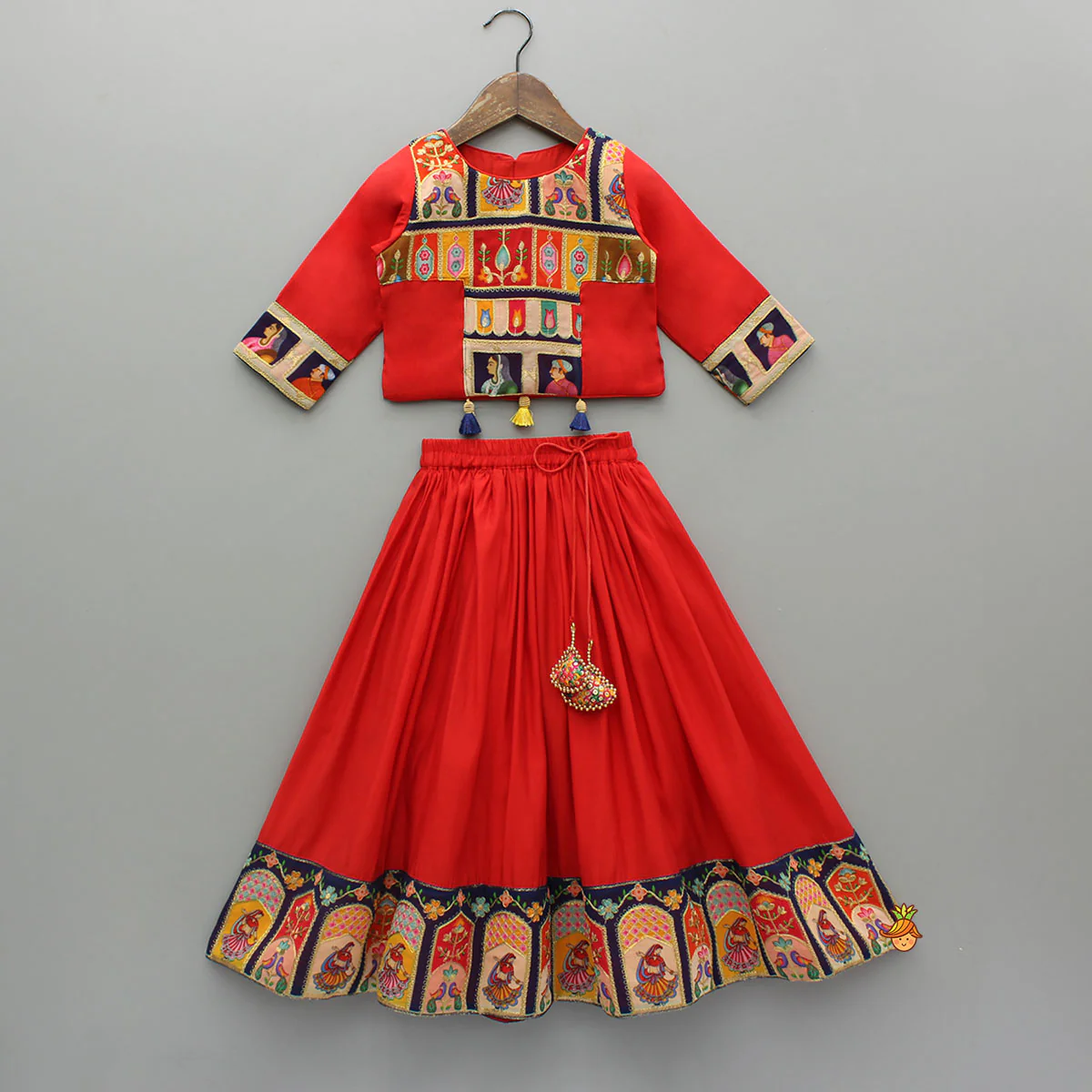 Fringed Hem Red Top And Lehenga With Matching Dupatta - Image 3