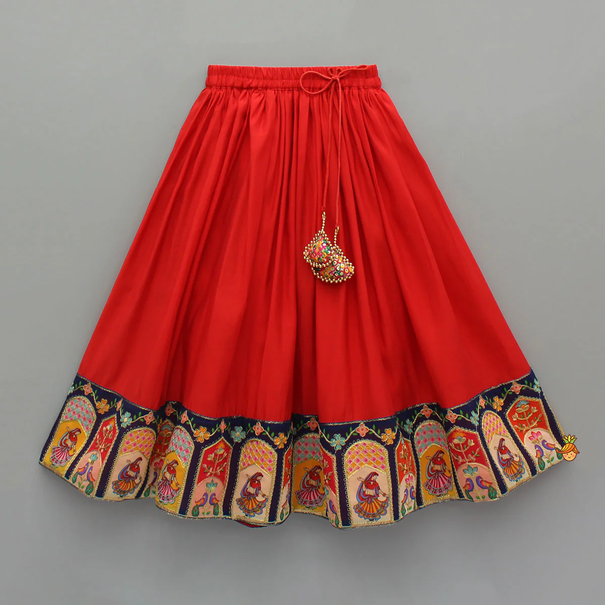 Fringed Hem Red Top And Lehenga With Matching Dupatta - Image 5