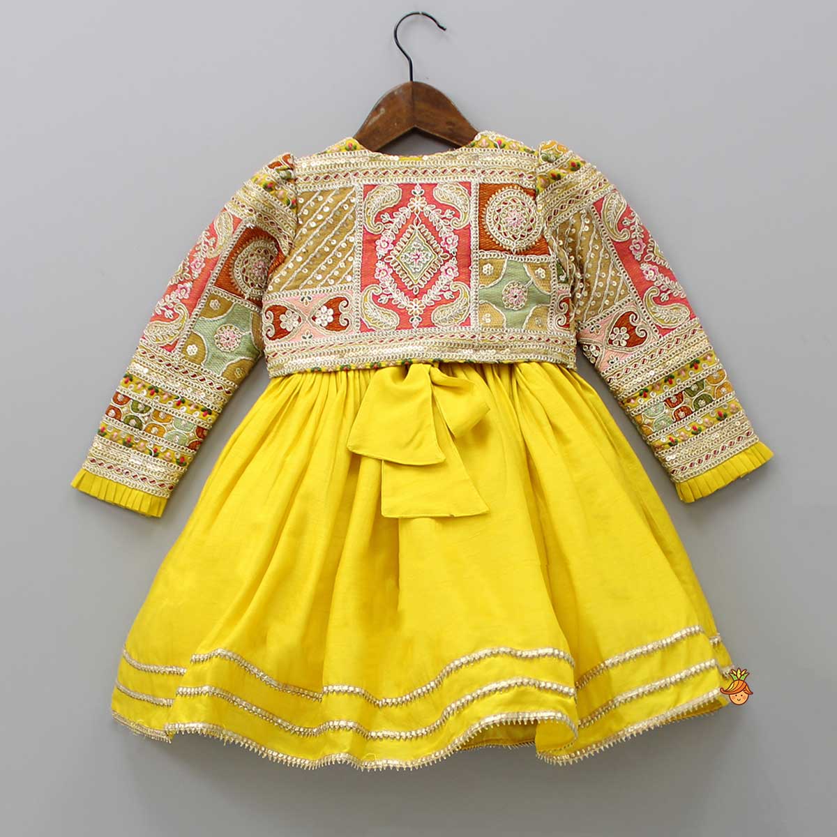 Round Neck Yellow Kurti With Heavy Embroidered Jacket - Image 2