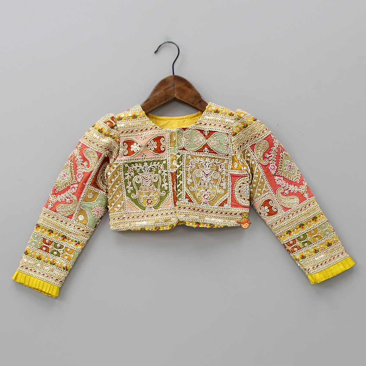 Round Neck Yellow Kurti With Heavy Embroidered Jacket - Image 4