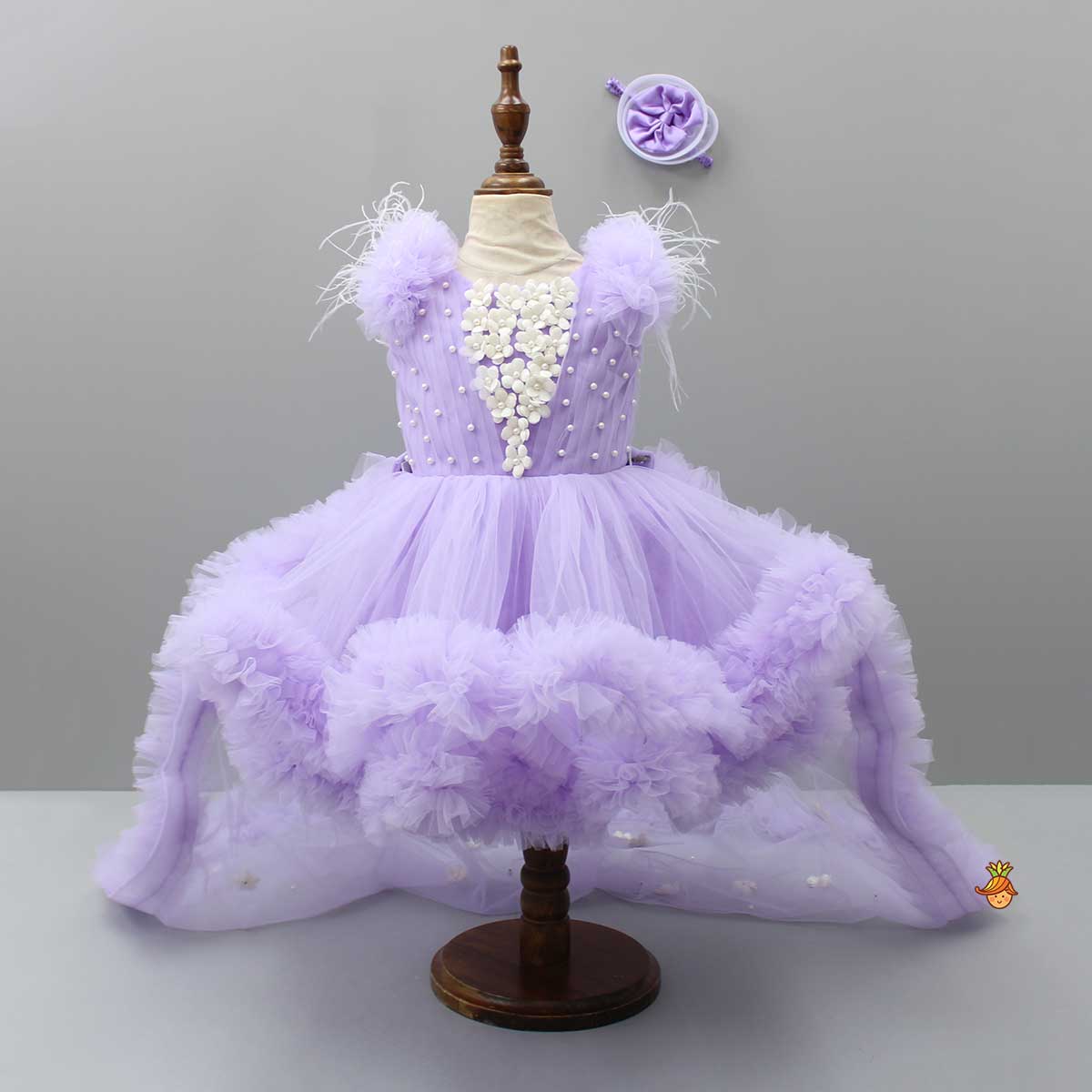 Ruffled Dress With Matching Bow And Swirled Bowie Headband