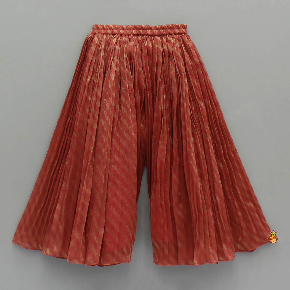 Rust Textured Kurta With Pleated Palazzo - Image 4