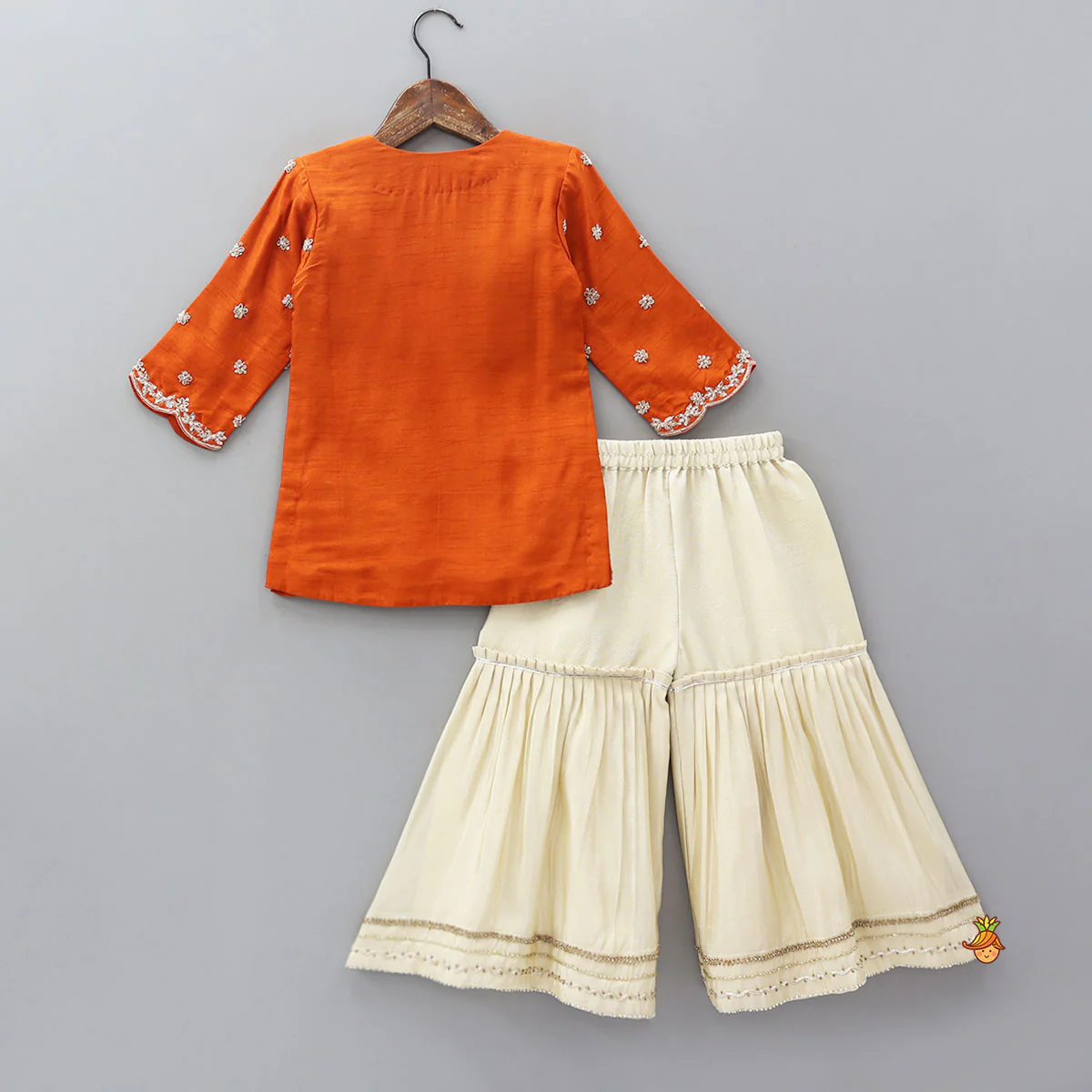 Scalloped Design Embroidered Kurti And Shimmery Sharara With Matching Dupatta - Image 2