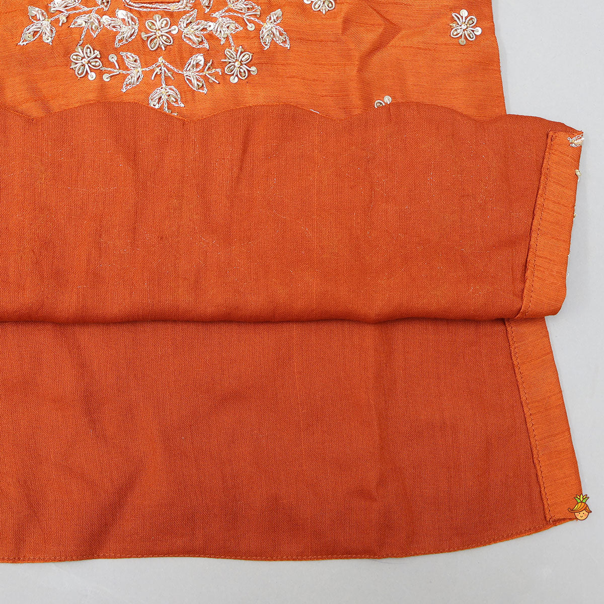 Scalloped Design Embroidered Kurti And Shimmery Sharara With Matching Dupatta - Image 6