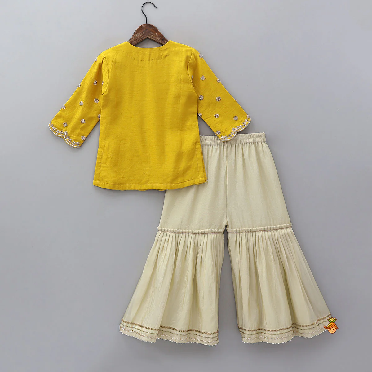 Scalloped Design Kurti And Shimmery Sharara With Matching Dupatta - Image 2