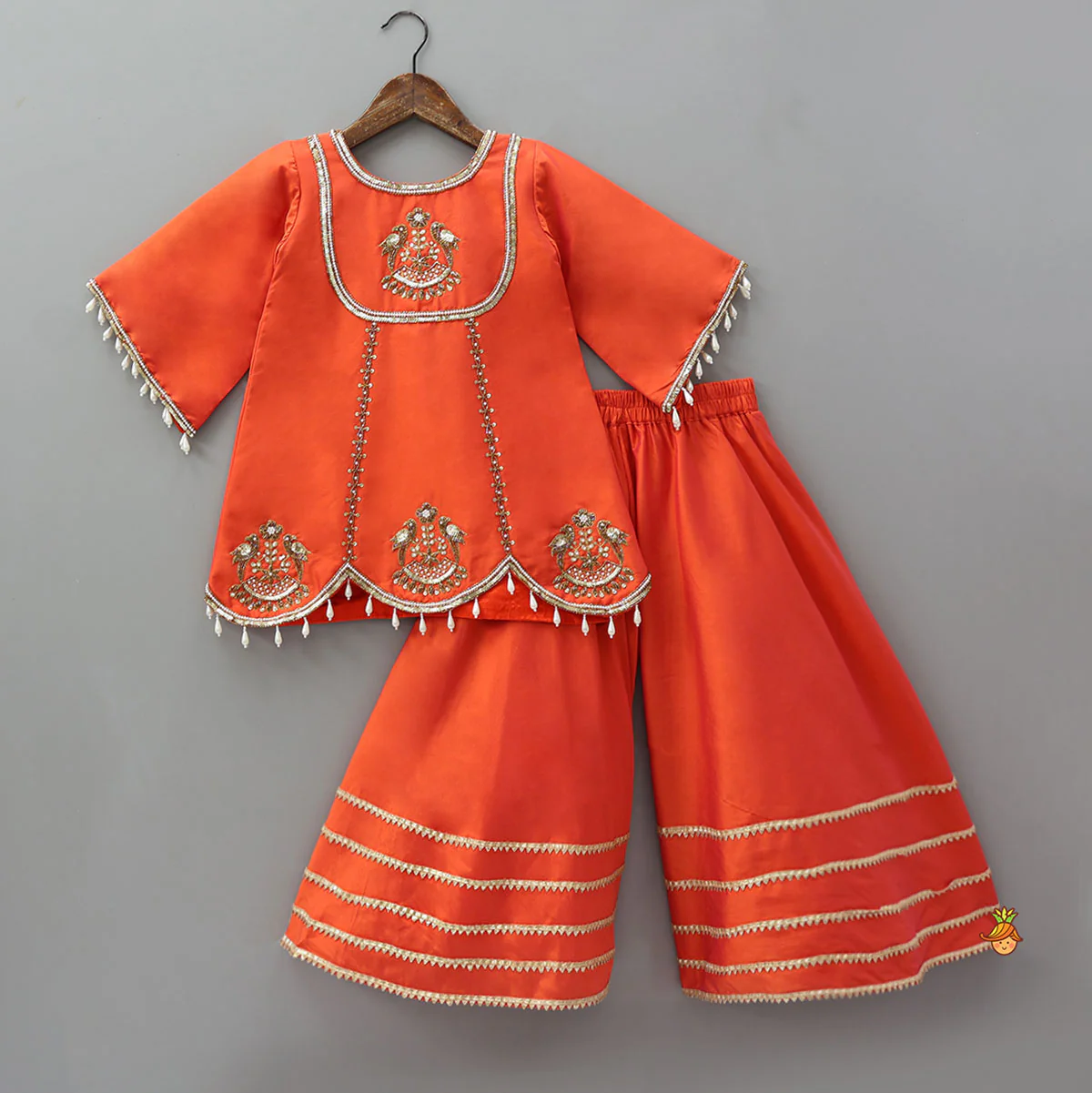Scalloped Hem Kurti And Palazzo With Matching Dupatta - Image 3