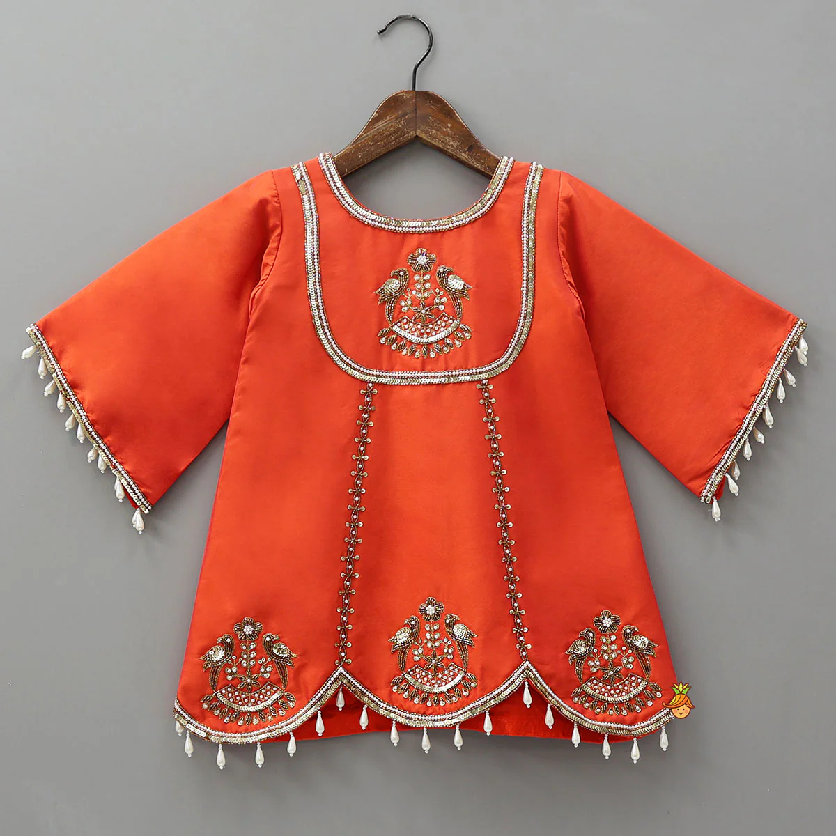 Scalloped Hem Kurti And Palazzo With Matching Dupatta - Image 4