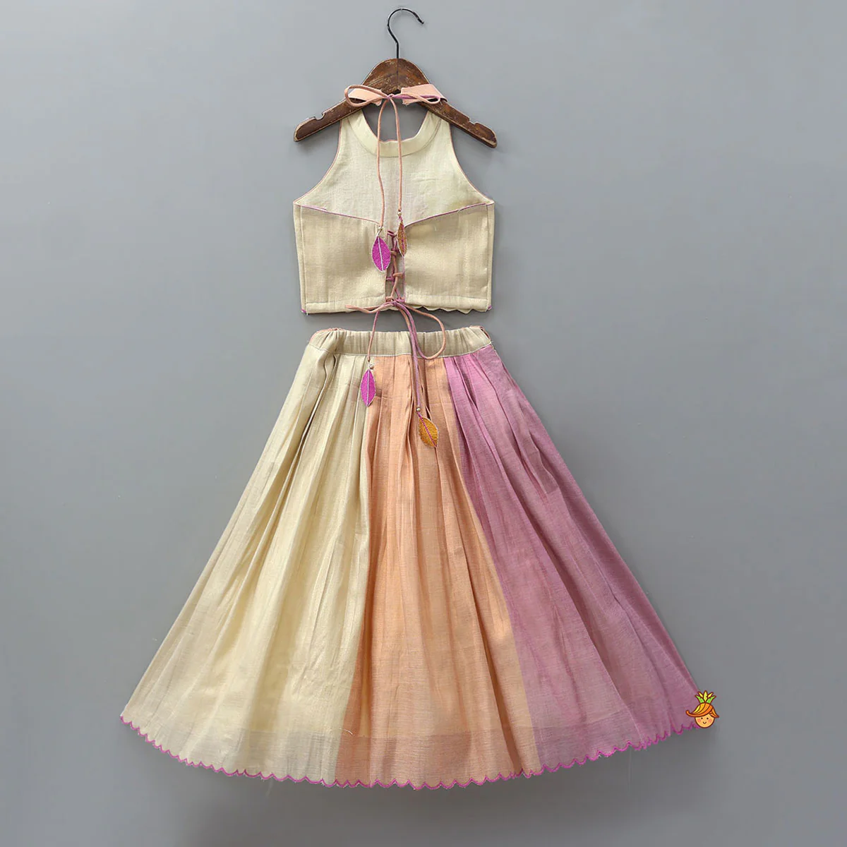 Scalloped Hem Shimmery Top And Panel Lehenga - Image 2