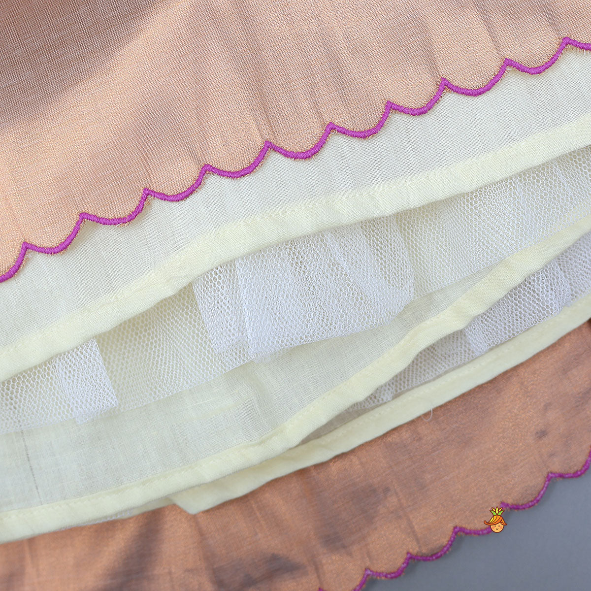 Scalloped Hem Shimmery Top And Panel Lehenga - Image 6
