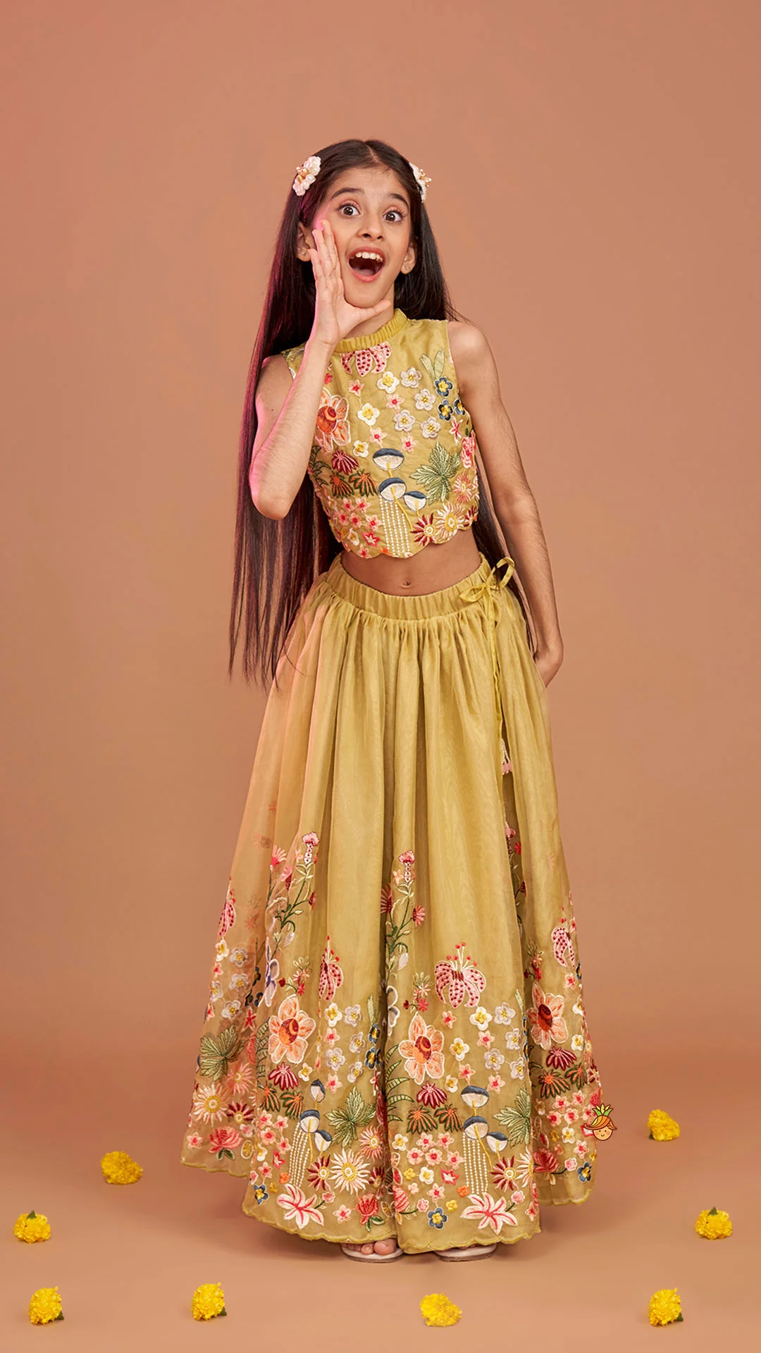 Scalloped Hem Thread Embroidered Top And Lehenga - Image 2