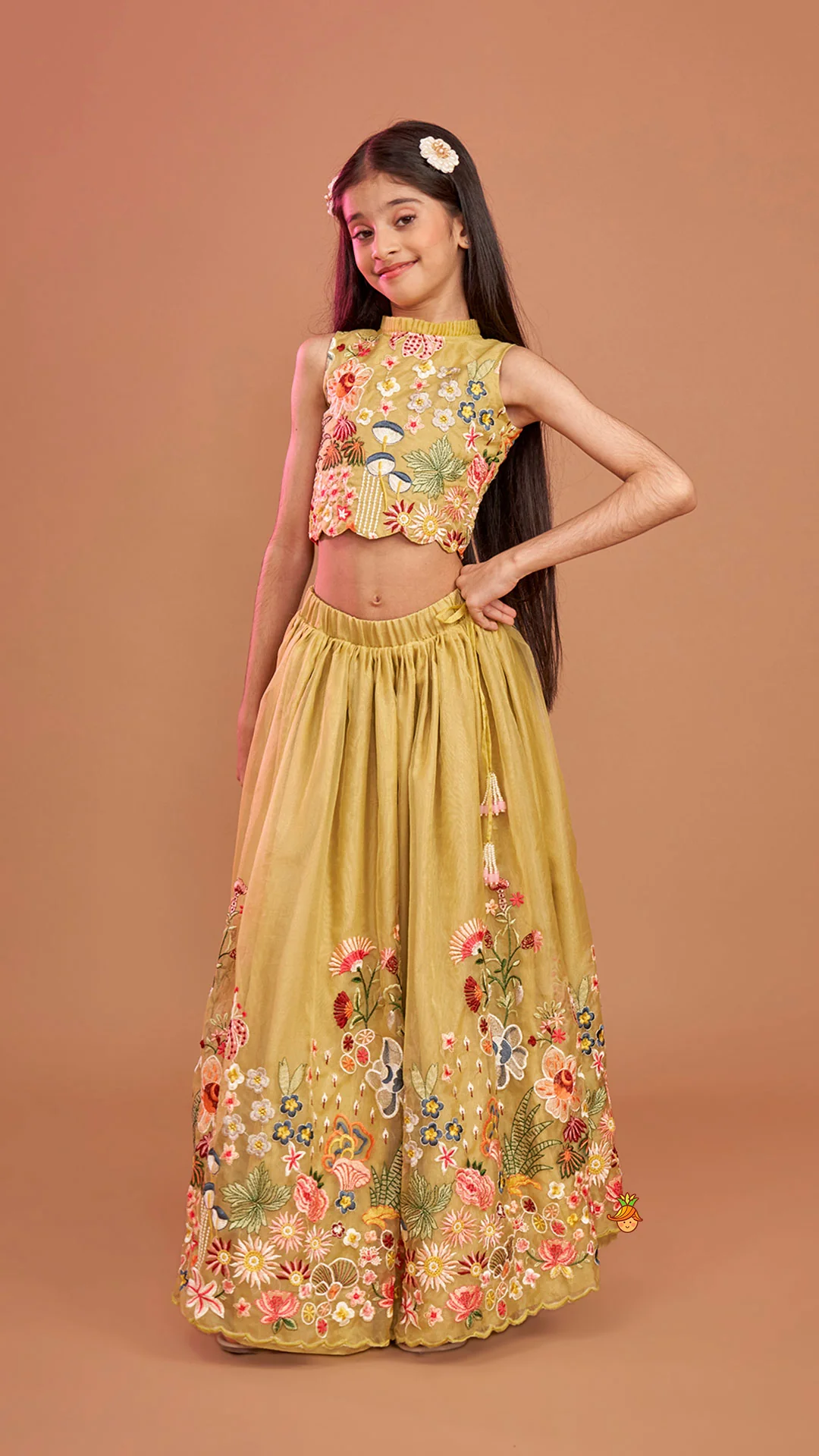 Scalloped Hem Thread Embroidered Top And Lehenga - Image 3