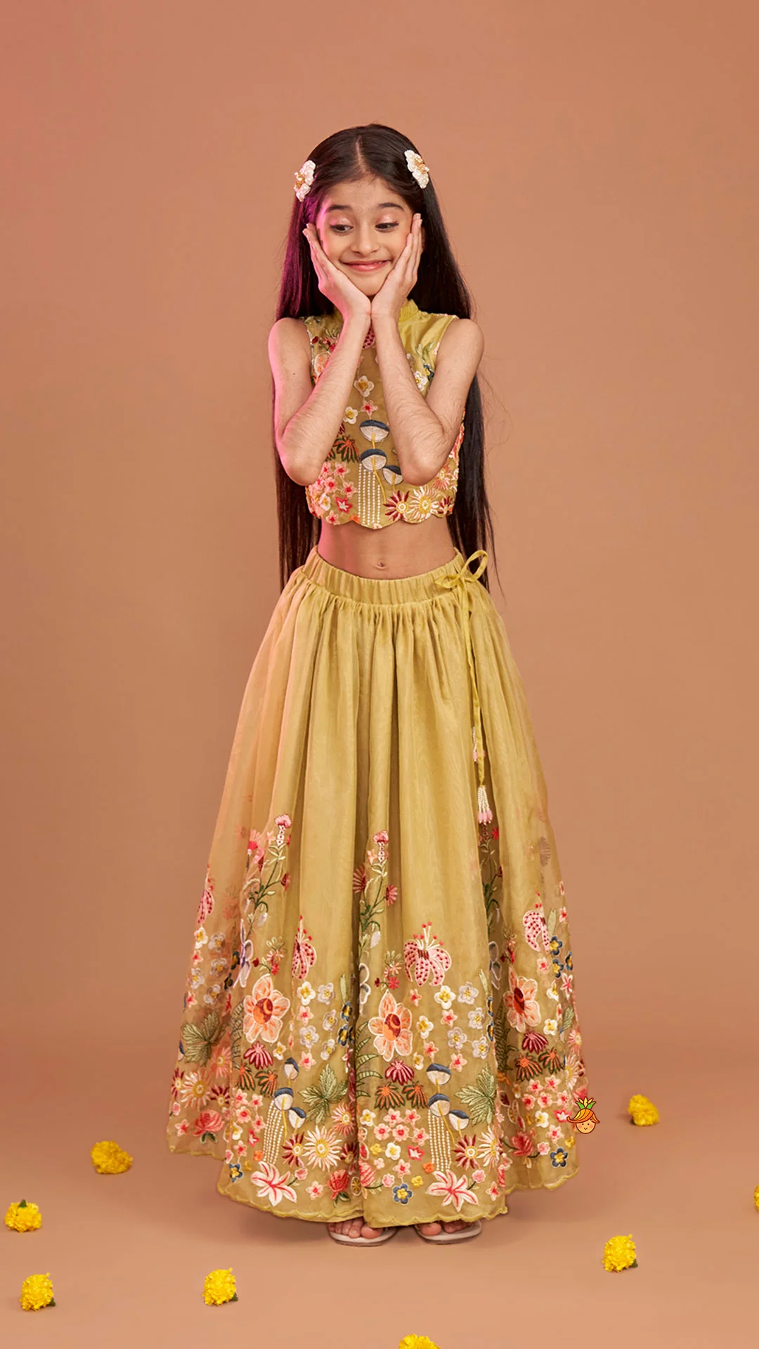 Scalloped Hem Thread Embroidered Top And Lehenga - Image 4