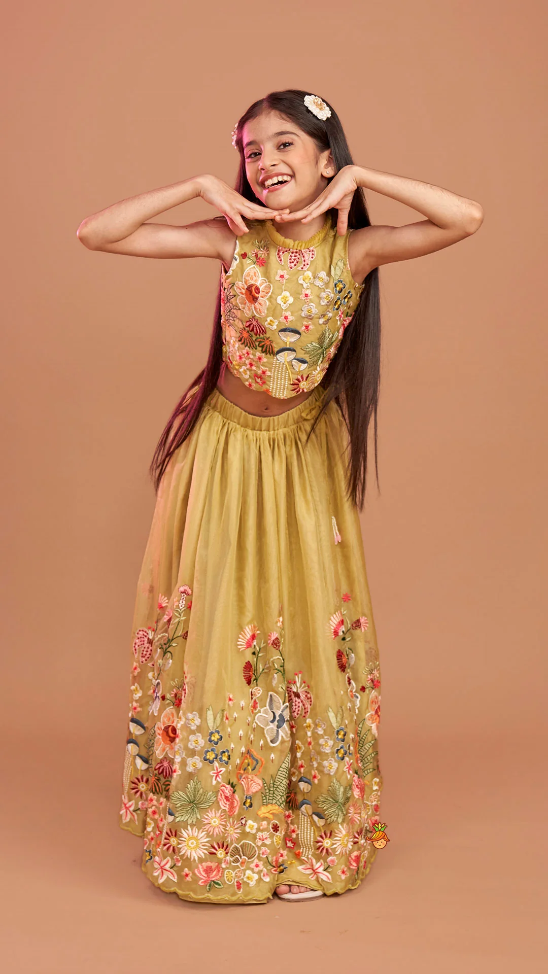 Scalloped Hem Thread Embroidered Top And Lehenga - Image 5