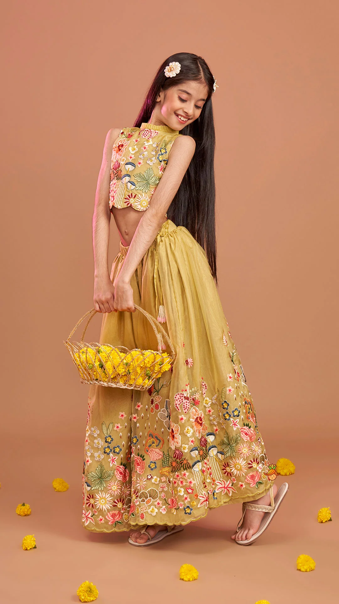 Scalloped Hem Thread Embroidered Top And Lehenga - Image 6