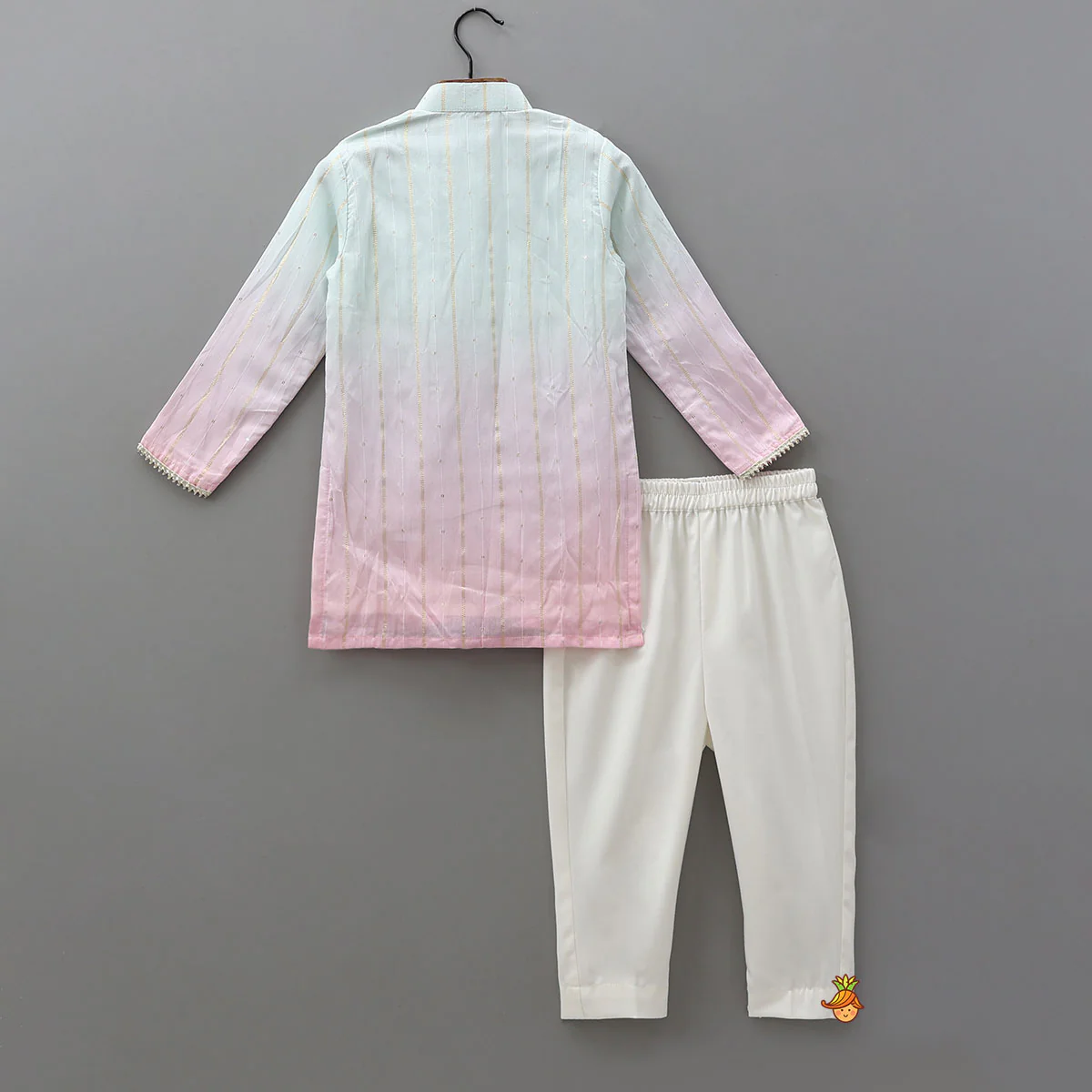 Sequin And Lace Detailed Ombre Kurta With Pyjama - Image 2