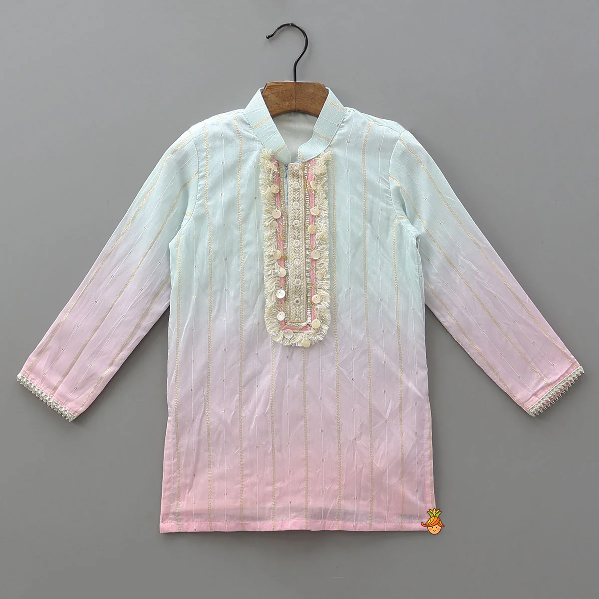 Sequin And Lace Detailed Ombre Kurta With Pyjama - Image 3