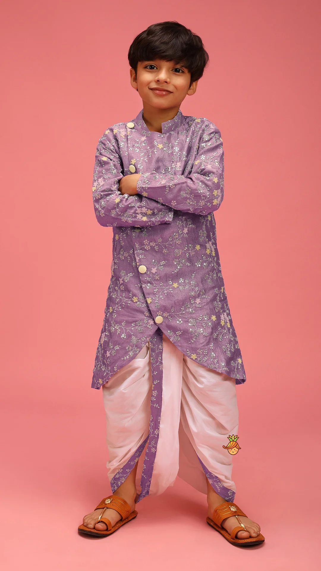 Sequin And Thread Work Lavender Kurta With Dhoti - Image 2