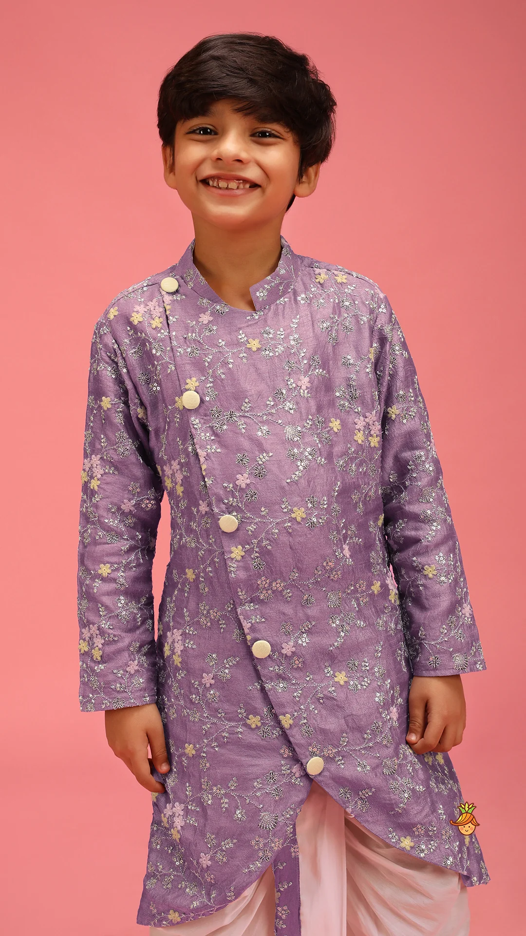 Sequin And Thread Work Lavender Kurta With Dhoti - Image 4