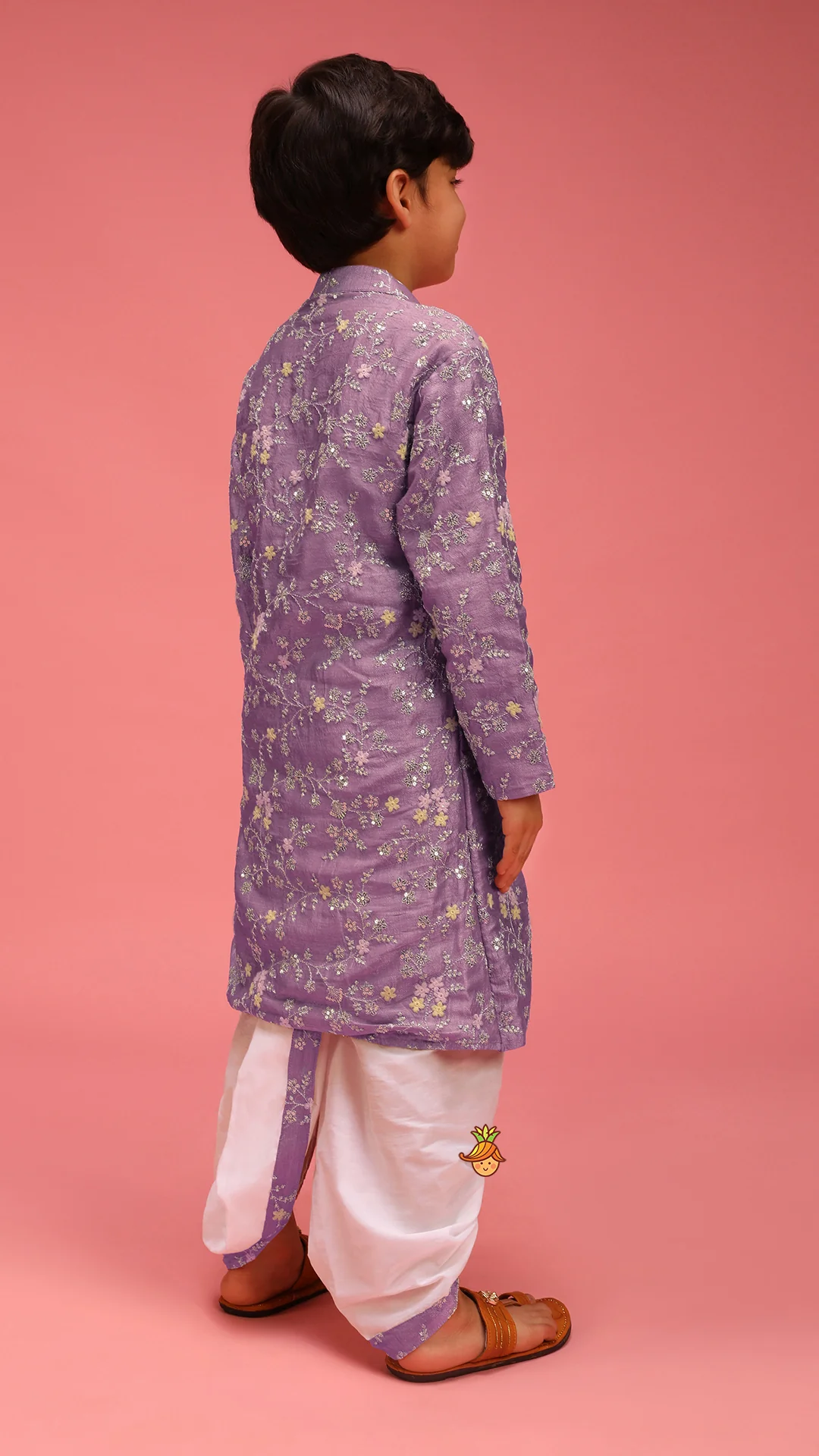 Sequin And Thread Work Lavender Kurta With Dhoti - Image 5
