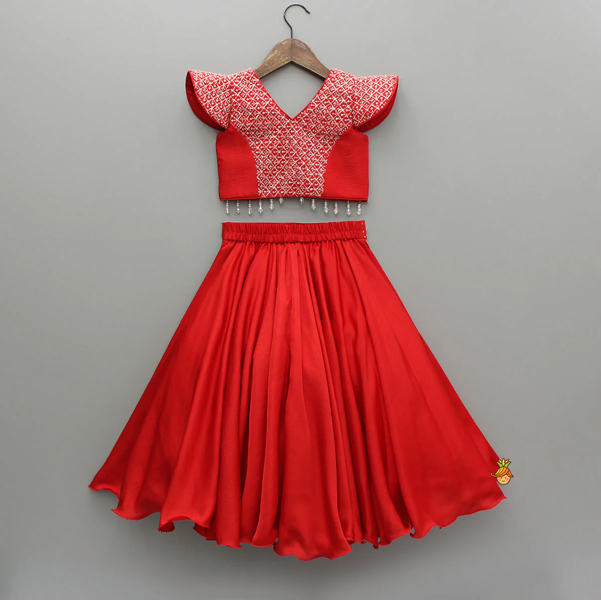 Sequin Embellished Red Top With Flared Lehenga - Image 2