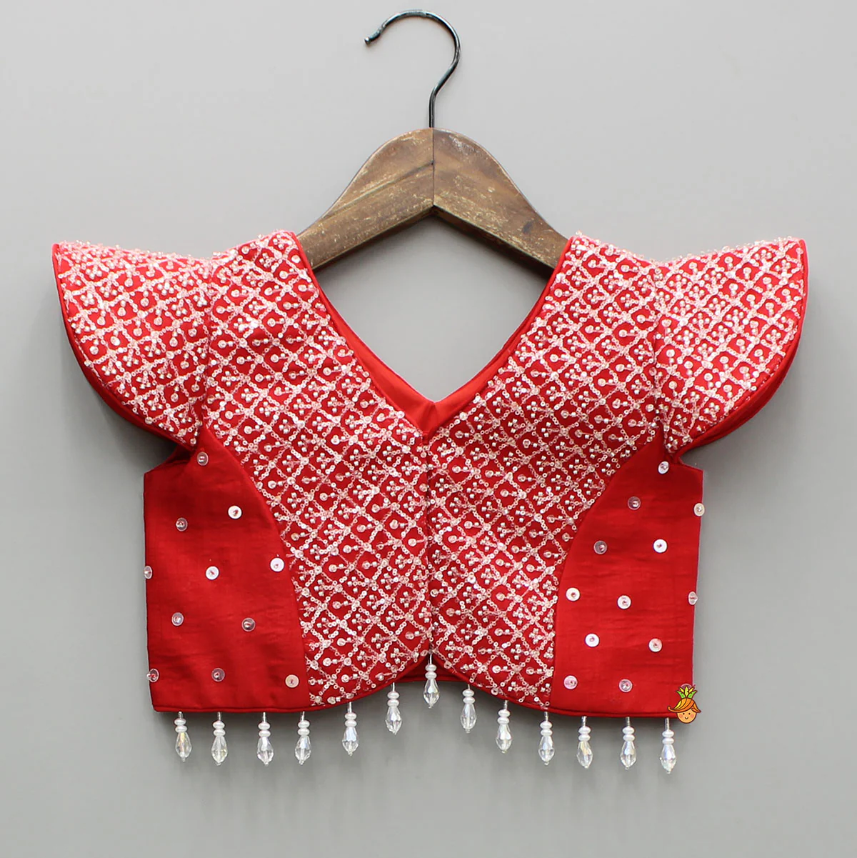 Sequin Embellished Red Top With Flared Lehenga - Image 3