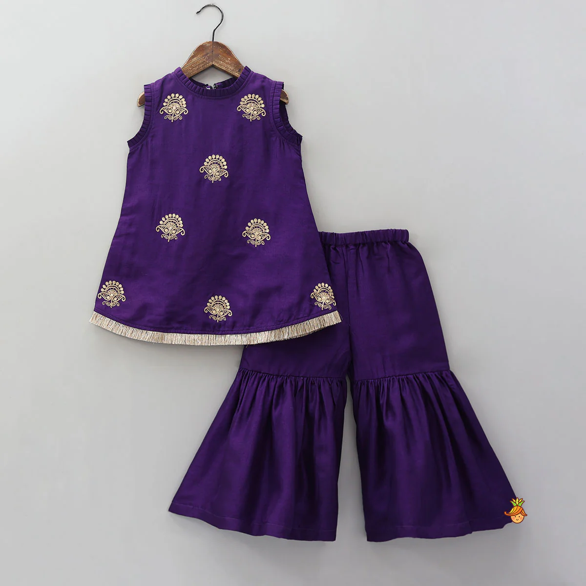 Sequin Embroidered Pleat Detailed Kurti With Sharara And Dupatta - Image 3