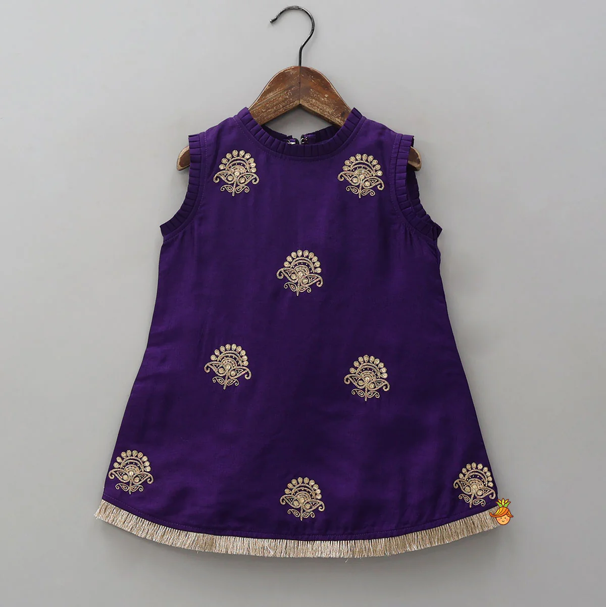 Sequin Embroidered Pleat Detailed Kurti With Sharara And Dupatta - Image 4