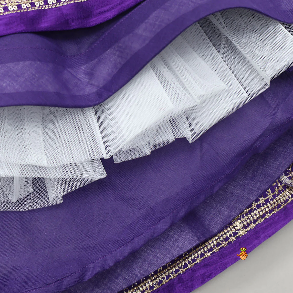 Sequin Embroidered Purple Top And Lehenga With Matching Net Dupatta - Image 10