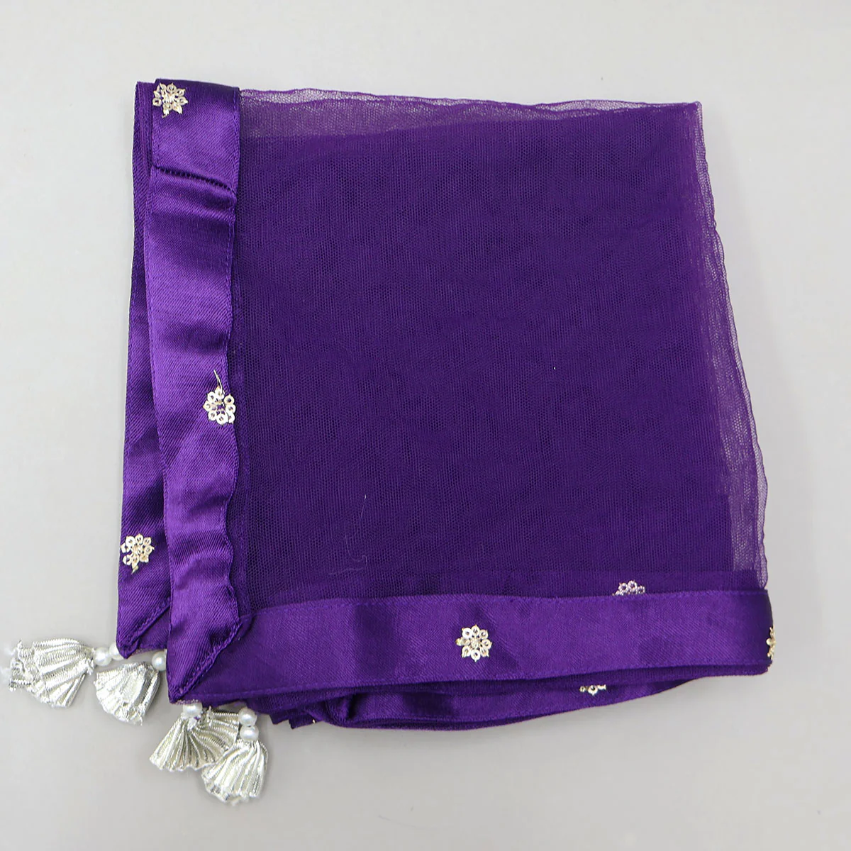 Sequin Embroidered Purple Top And Lehenga With Matching Net Dupatta - Image 11