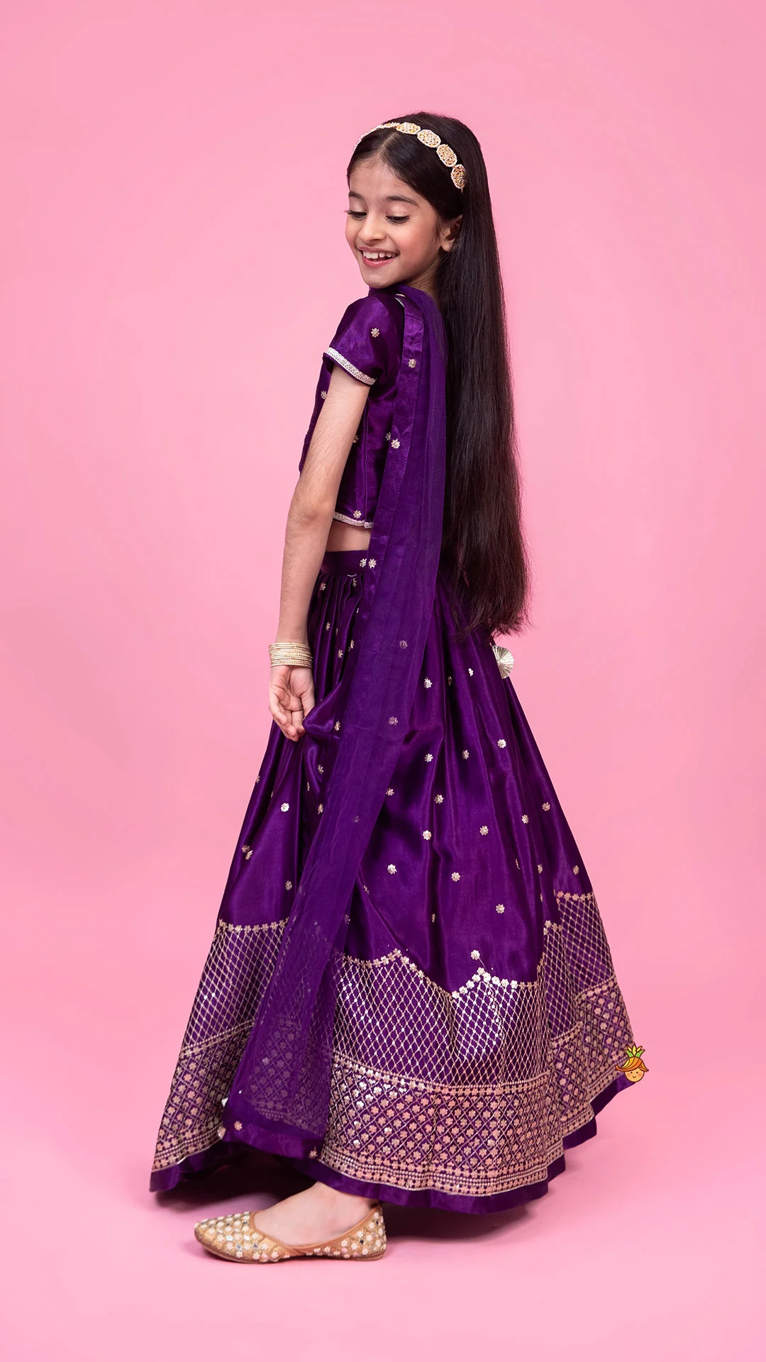 Sequin Embroidered Purple Top And Lehenga With Matching Net Dupatta - Image 3
