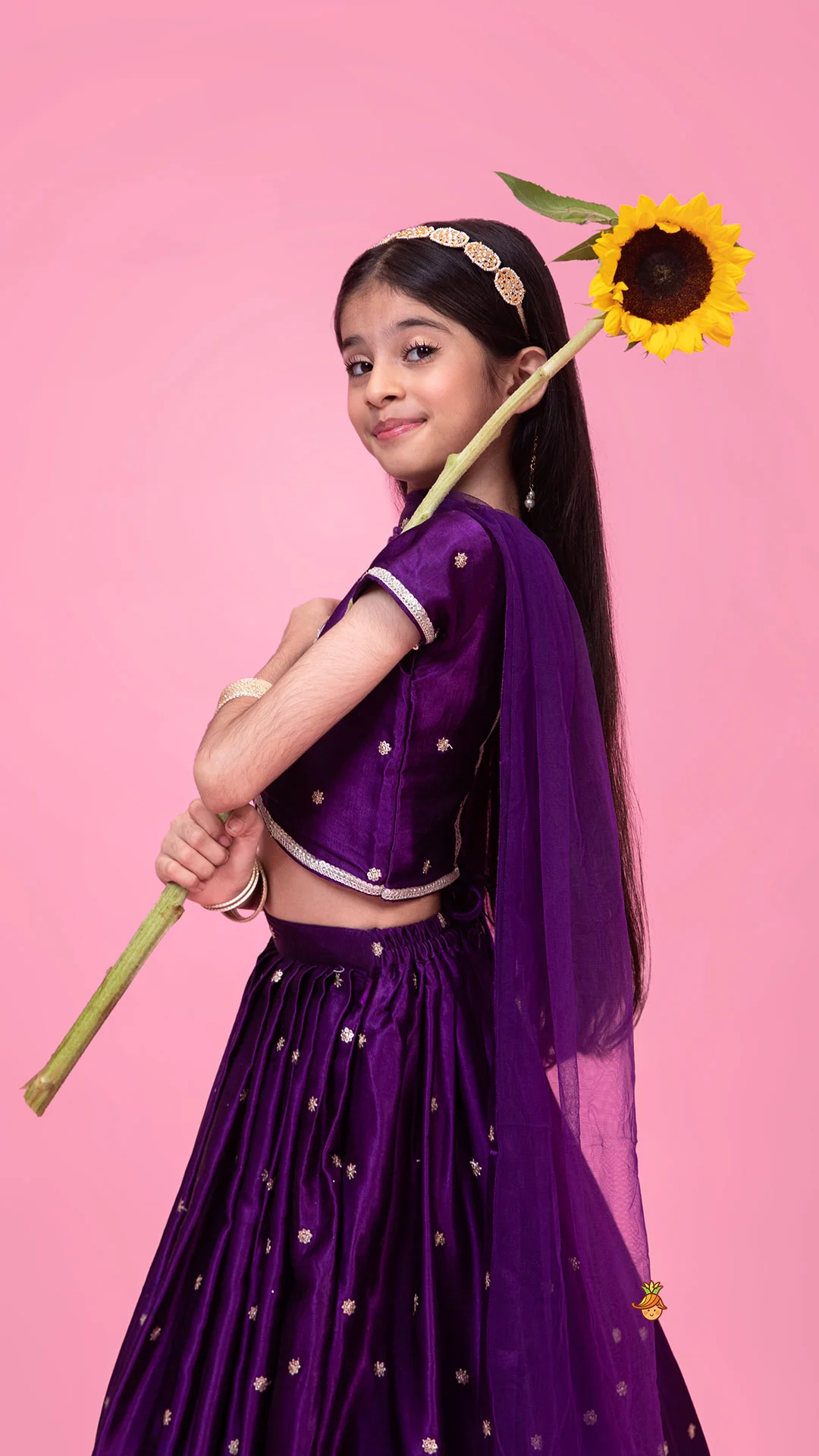 Sequin Embroidered Purple Top And Lehenga With Matching Net Dupatta - Image 5