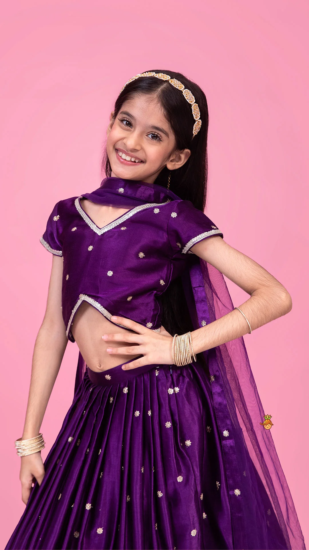 Sequin Embroidered Purple Top And Lehenga With Matching Net Dupatta - Image 6