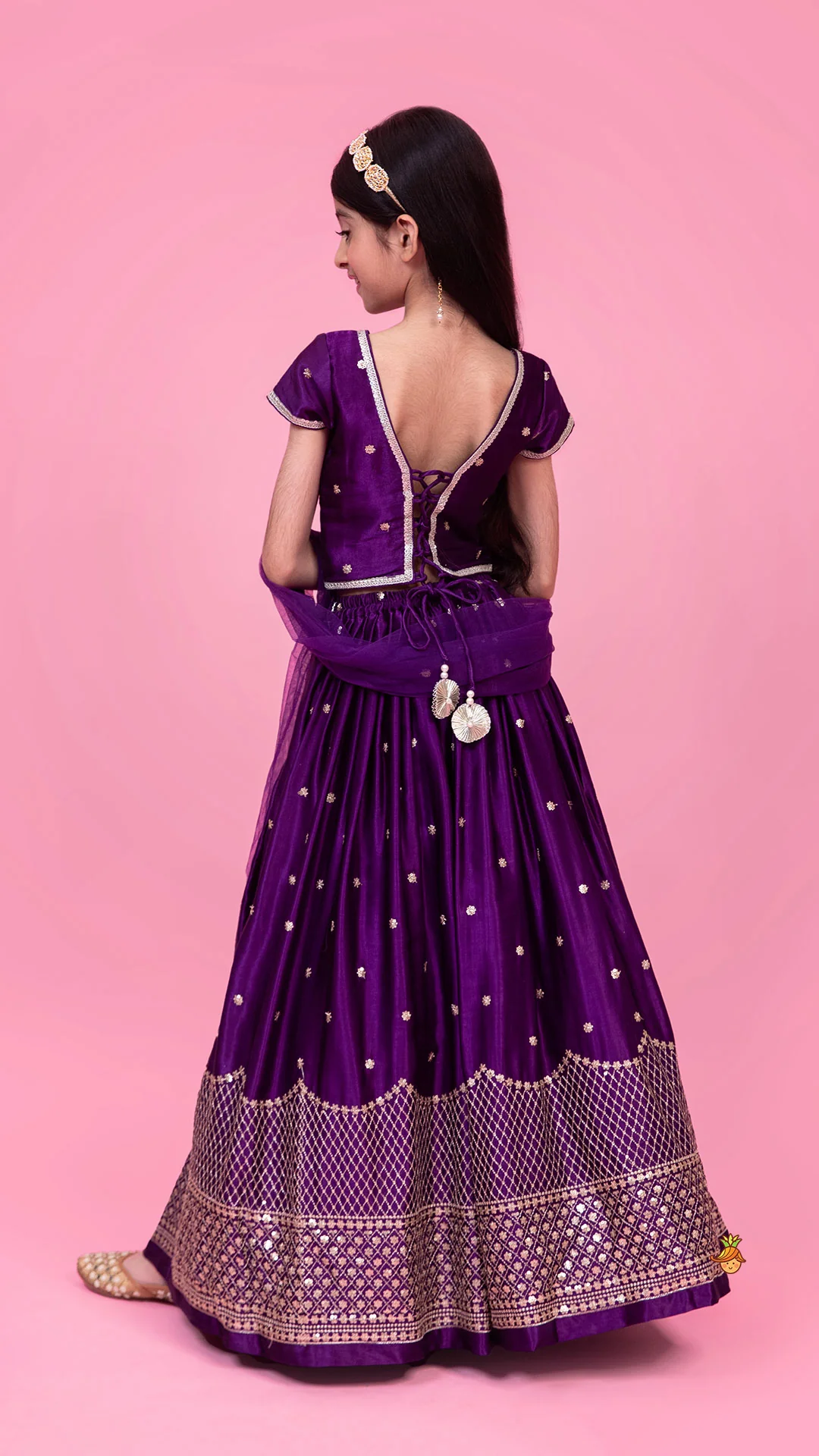 Sequin Embroidered Purple Top And Lehenga With Matching Net Dupatta - Image 8