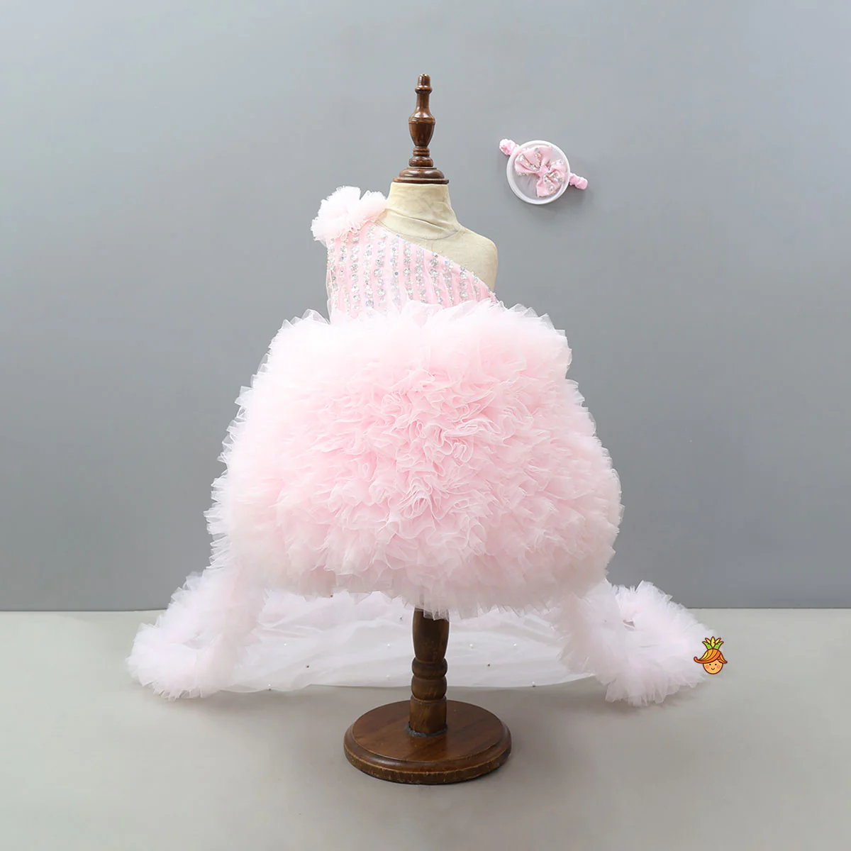 Sequin Work Yoke Trail Dress With Headband