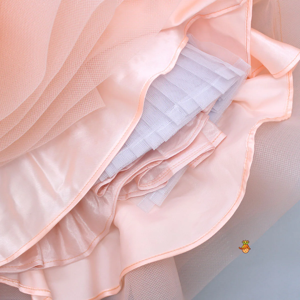 Sequined Peach Puff Sleeves Ruffle Dress With Bowie Head Band - Image 5