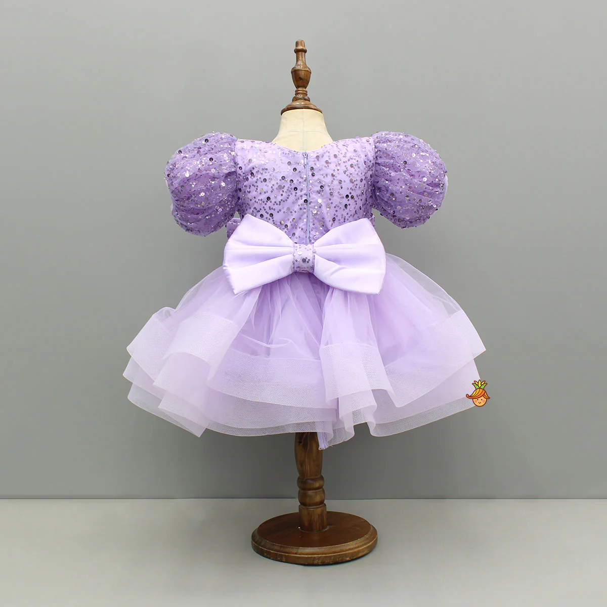 Sequined Ruffled Lavender Dress With Bows And Matching Swirled Bow Hairclip - Image 2