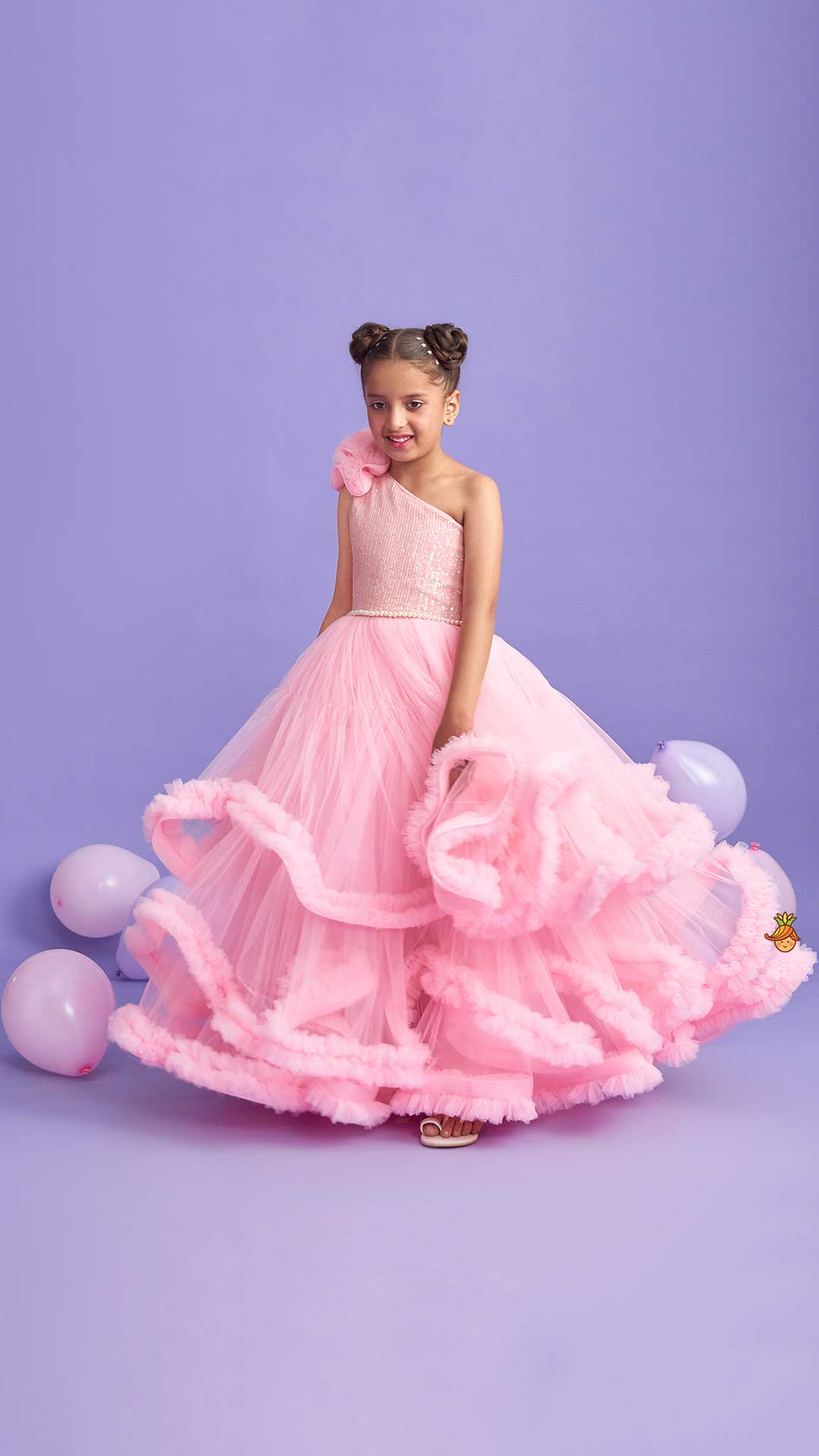 Sequins Embellished One Shoulder Layered Gown - Image 3